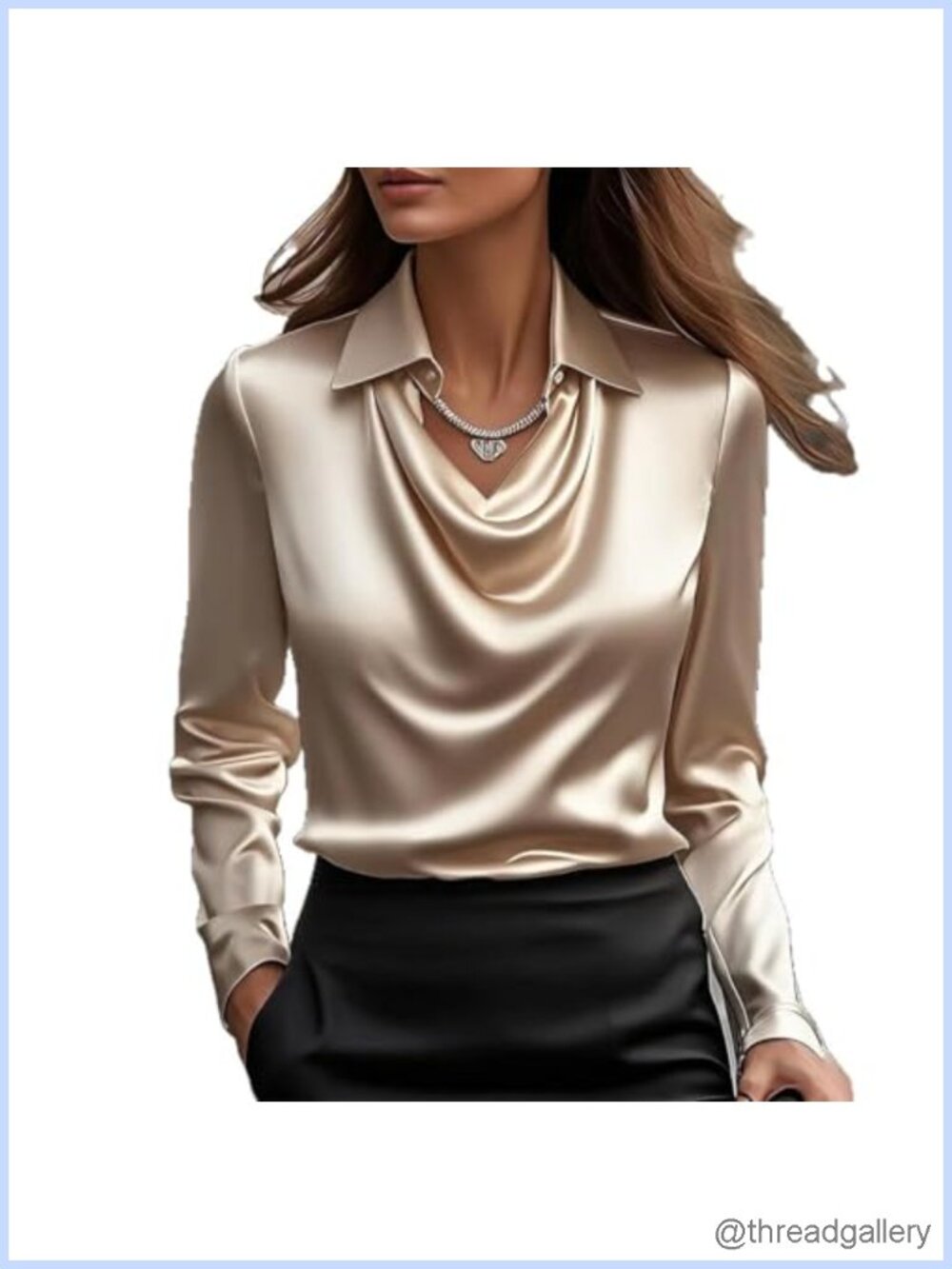 Satin Cowl Neck Blouse Long Sleeves Casual Business Dressy Top